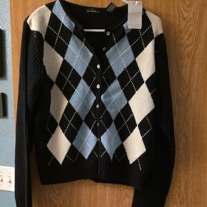 Argyle Pattern Women's Sweater - Black, Blue, and White
